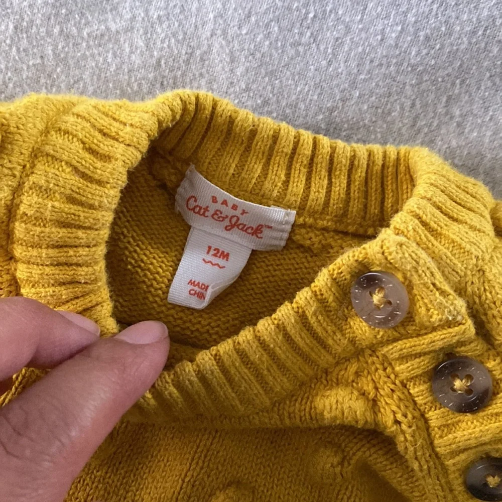 Cat & Jack Bubble Polk Dot Yellow Mustard Sweater - Picture 3 of 6